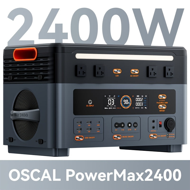 OSCAL 2400W Solar Generator PowerMax 2400 | 1872Wh Portable Power Station with 1.45H Full Charging, APP Control, Battery Backup for Home, Camping & RVs, 4800W Peak, LiFePO4 Battery, Metal & Plastic Construction