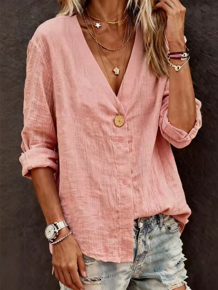 Casual Long-Sleeve V-Neck Regular Cardigan Multi-Colored Womens Top Shirt