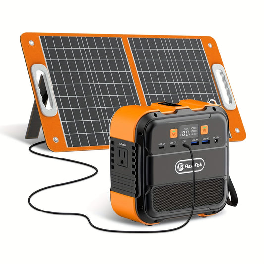 Camping Power Station With Solar Panel Portable, 120W Battery Power Generator With 60W Solar Panel, 98Wh/26400mAh Lithium Battery Bank With 110V AC Outlet, Solar Generator Kit For Home, RV, Outdoor, Travel, Emergencies