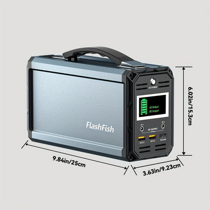 60000mAh FlashFish Portable Power Station - 300W Solar Generator with 110V AC Out, DC 12V, QC USB Ports, Rechargeable by Solar Panel, Wall Outlet, Car for CPAP, Camping, Travel and More