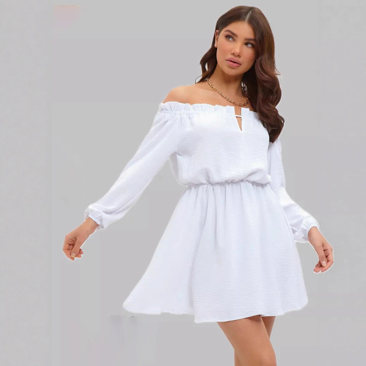 Womens Fashion Casual Solid-Color Off-the-Shoulder Dress