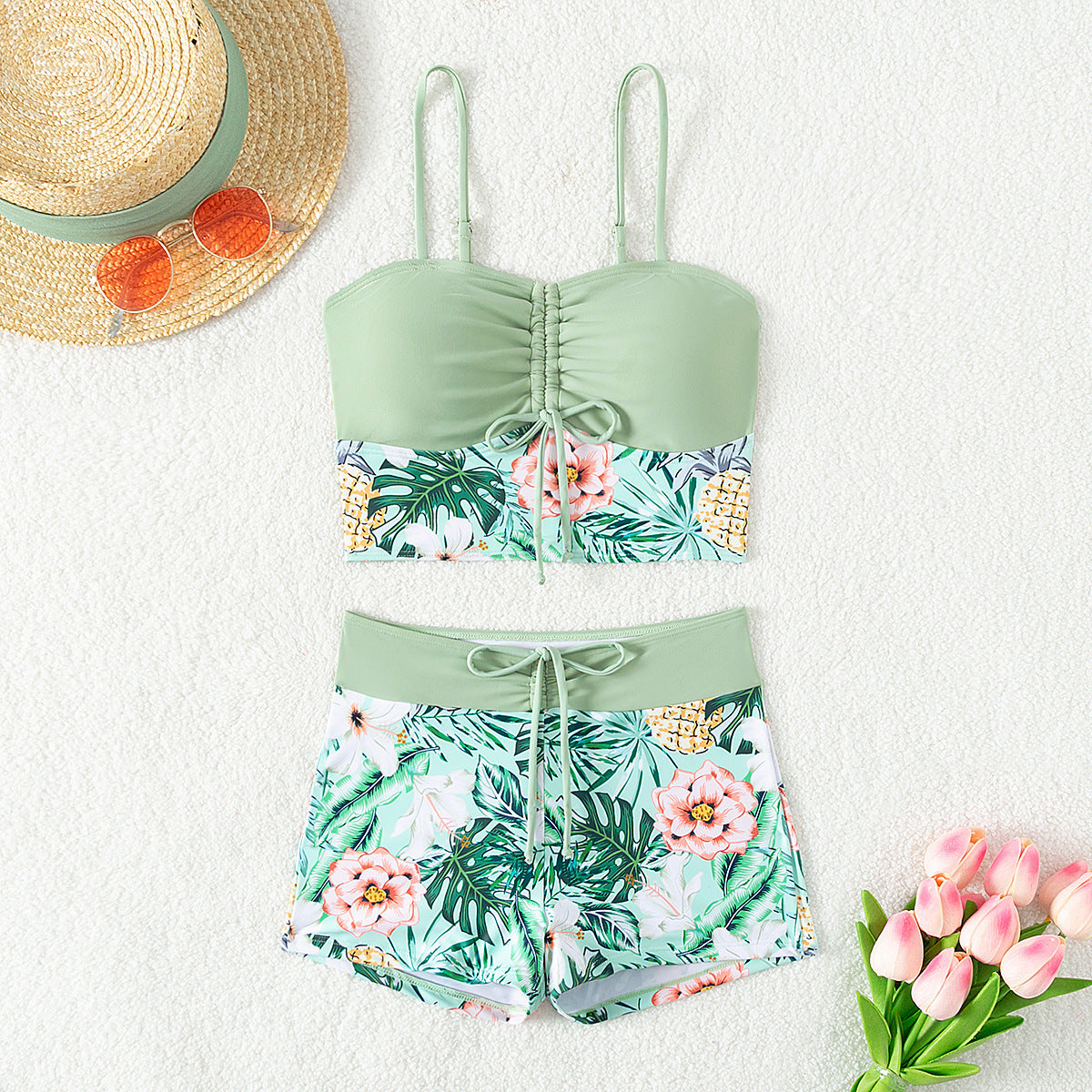 Fashion Printed Drawstring Bikini Swimsuit For Women