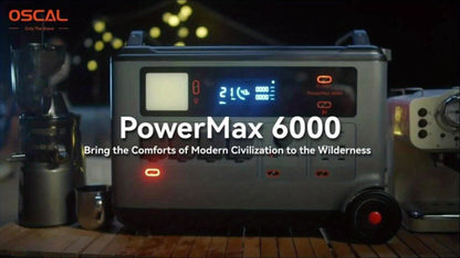OSCAL PowerMax 6000 Solar Generator | 3600Wh/6000W Power Station with 2x500W Solar Panels, 120V/240V Split Phase Voltage AC Outlets (9000W Peak), 2400W Solar Charging, Emergency Home, Battery Backup, Plus A Bonus 30W Solar Pa