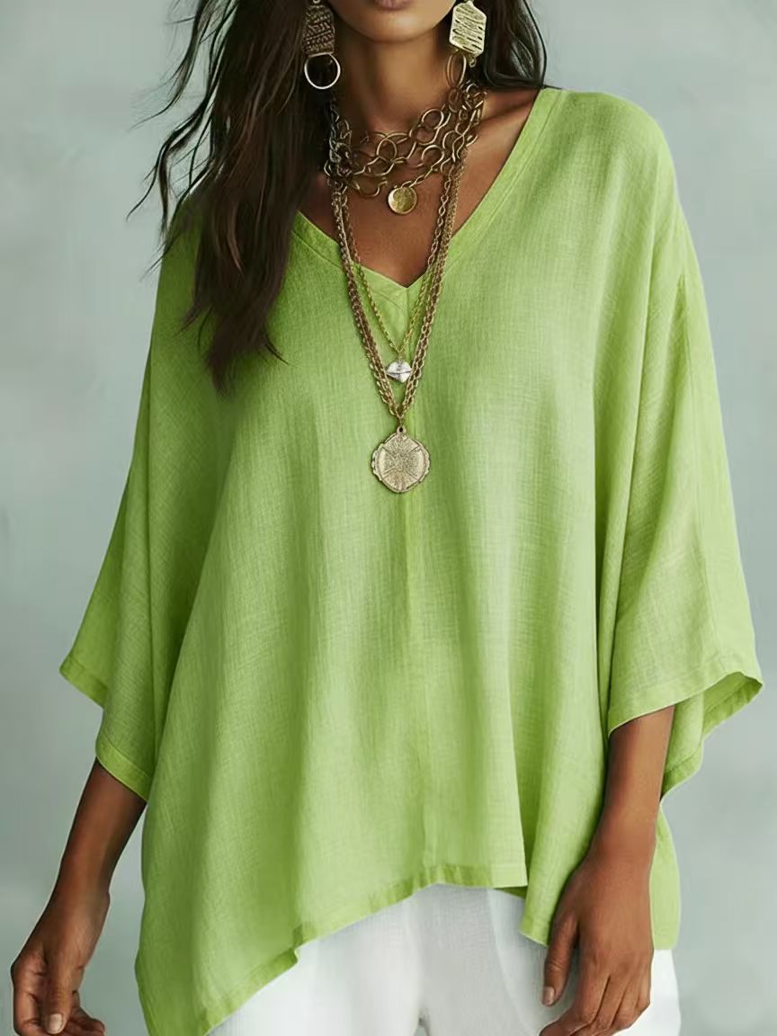 Womens Loose Solid-Colored Top Casual Comfortable All-Match T-Shirt