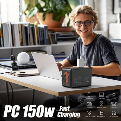 Portable Power Station 150W Small Solar Generator With LiFePo4 Battery 99Wh (LFP), PD18W, USB QC3.0, 2 110V AC Outlet, Outdoor LED For CPAP Home Camping Emergency Backup