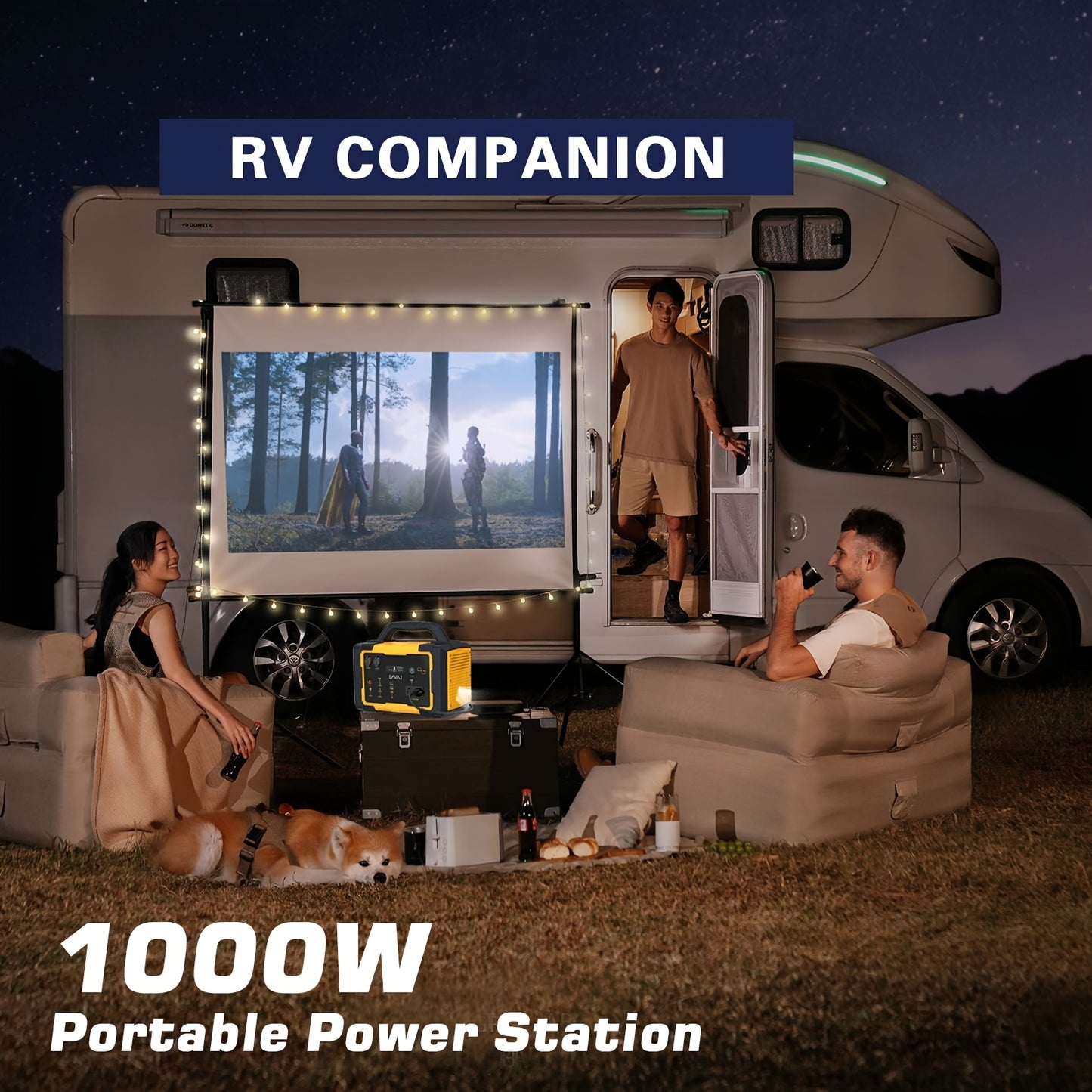 1000W (Peak 2000W)/1075Wh Portable Power Station with Foldable Solar Panel (200W), 1075Wh LiFePO4 (LFP) Battery, Fast Charging, Solar Generator Suitable for Family Emergency Outdoor Hunting Camping RV Trip