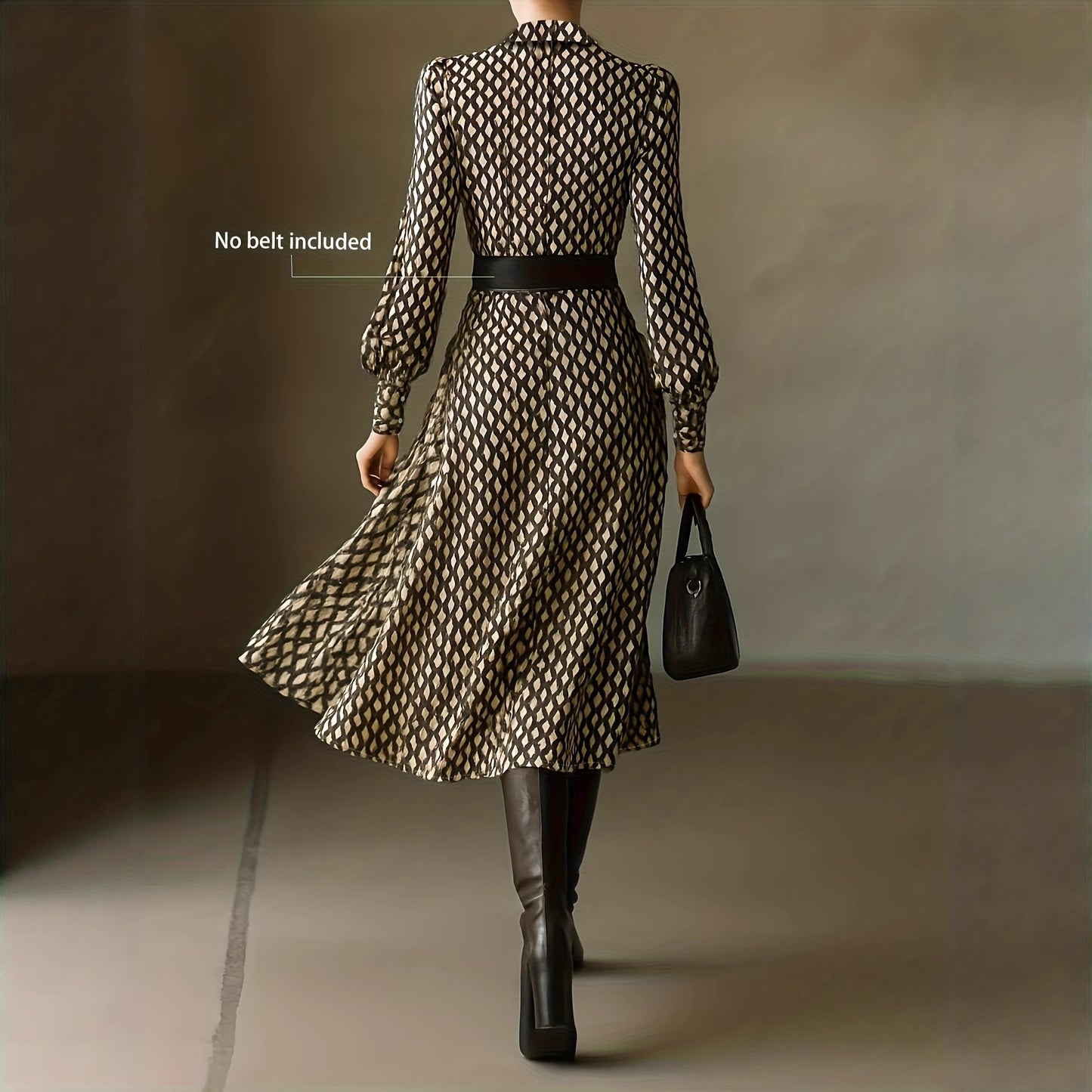 V-neck Puffy Long-sleeve High-waisted A-line Maxi Skirt For Women