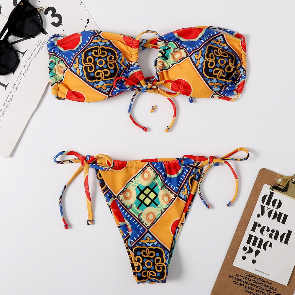 New European And American Printed Split Bikini Swimsuit