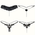 4 Pcs Seductive Lace Thongs - Sultry Low-Rise, Daring Open Crotch, Ultra-Sheer G-String with Delicate Pendant Pearl Accent - Designed for Women, Exquisite Sexy Lingerie and Intimate Underwear