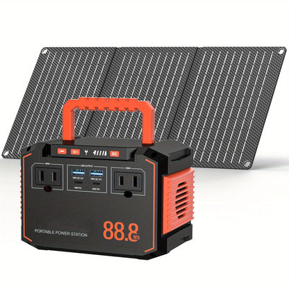 Portable Power Station 237/111/88/83Wh With 60/40/30/21W Solar Panels With AC Outlet 110V(3*USB A, 2*USB C, 2*AC, 2*DC) Solar Generator For Travel Home Emergency Hurricaneth