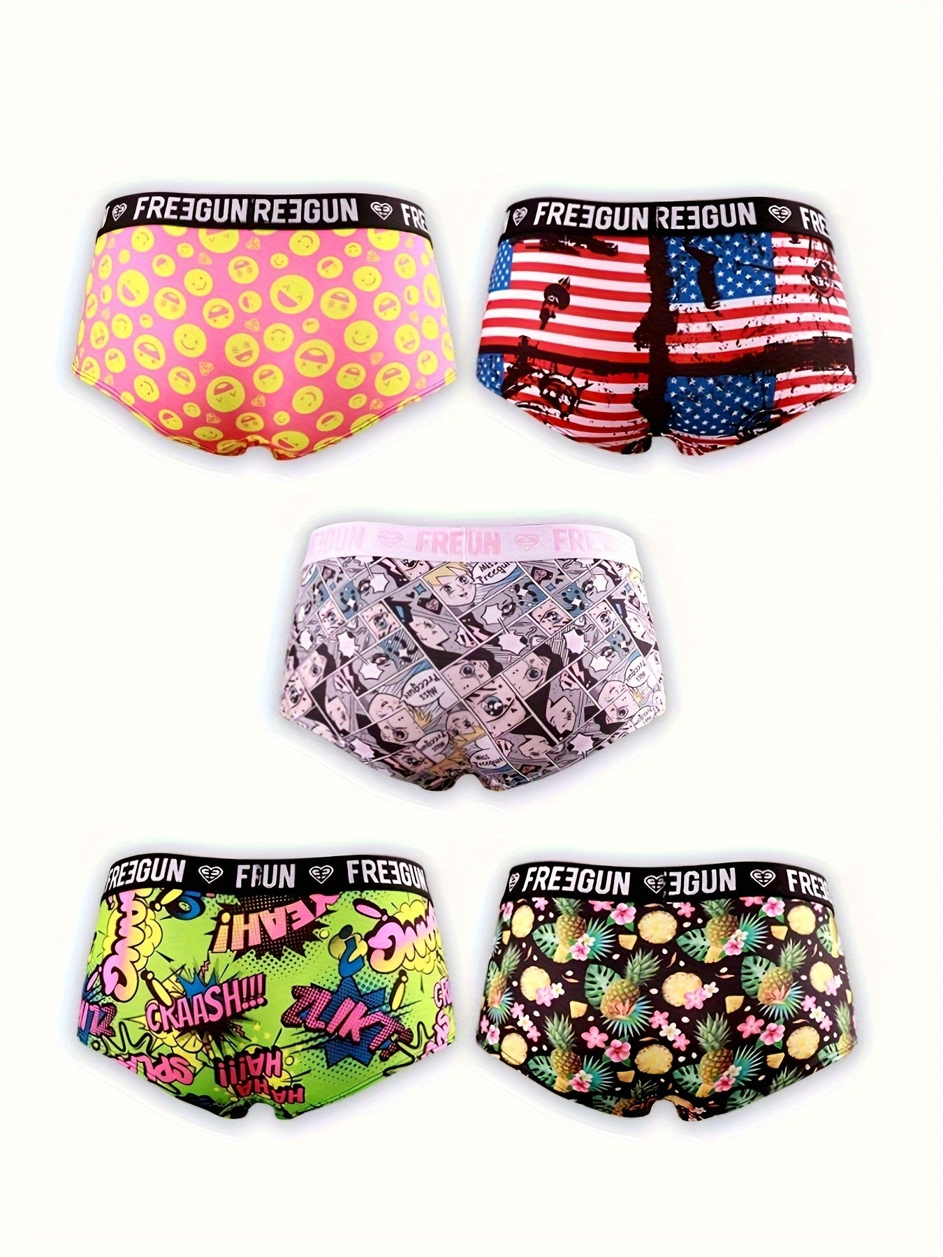 5pcs Soft & Comfortable Cartoon Print Boy Shorts - Women's Lingerie & Underwear with Cute Designs, Breathable Fabric, and Relaxing Fit for Everyday Wear