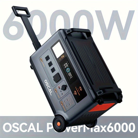 OSCAL PowerMax 6000 Portable Power Station - Surge 12000W, Expandable Solar Generator with 4 AC Outlets, Fast Charge in 1.2 Hours, 10ms UPS for Home Emergency, Camping & Road Trips