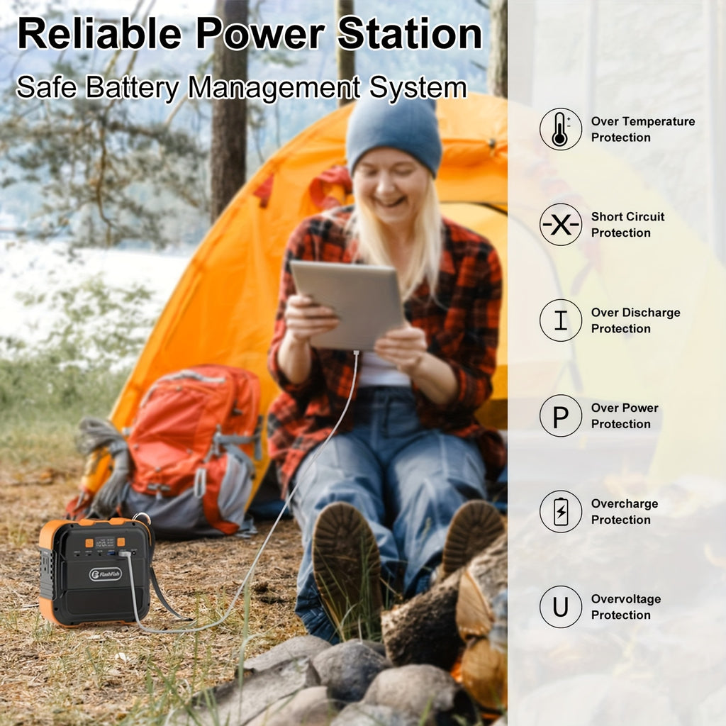 Camping Power Station With Solar Panel Portable, 120W Battery Power Generator With 60W Solar Panel, 98Wh/26400mAh Lithium Battery Bank With 110V AC Outlet, Solar Generator Kit For Home, RV, Outdoor, Travel, Emergencies