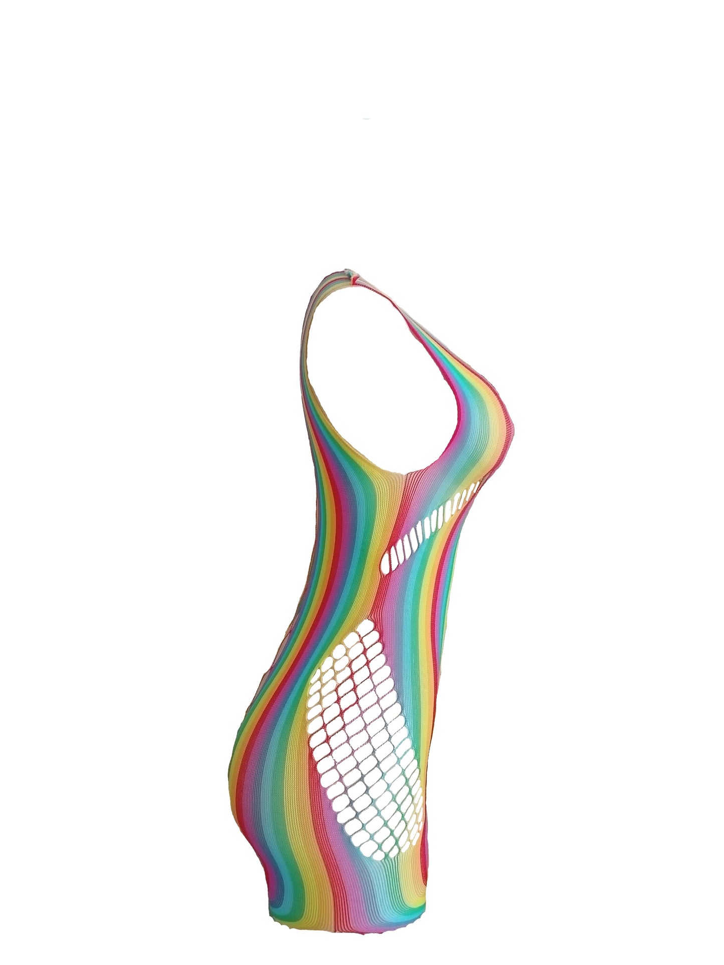 Vibrant Rainbow Striped Sleeveless Teddy Bodysuit - Seductive Hollow Out & Backless Thong Design - Womens Sexy Lingerie for a Daring Look