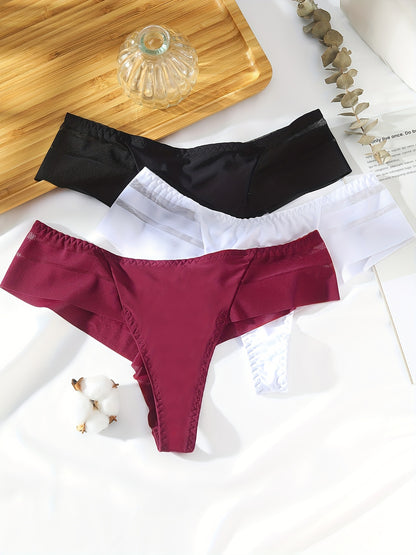 5pcs Seamless Mesh Thongs, Comfy Stretchy Contrast Intimates Panties, Women's Lingerie & Underwear