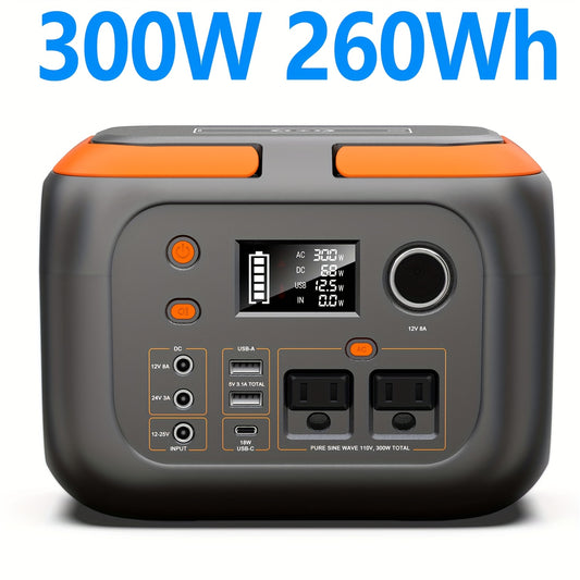 Portable Power Station 300W Solar Generator (Solar Panel Not Included), High-Capacity Battery Pack, 110V Pure Sine Wave AC Outlet, DC USB Mobile Power Supply for Camping, RV Trips, CPAP Machines, and Hurricanes, Outdoor Energ