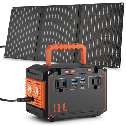 Portable Power Station 237/111/88/83Wh With 60/40/30/21W Solar Panels With AC Outlet 110V(3*USB A, 2*USB C, 2*AC, 2*DC) Solar Generator For Travel Home Emergency Hurricaneth