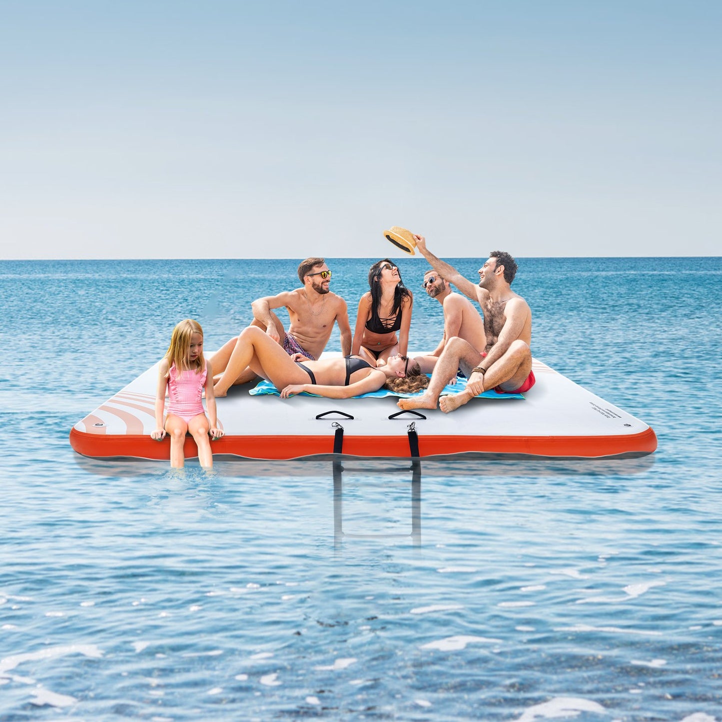 Inflatable Floating Dock, 10 X 10FT Inflatable Dock Platform, Non-Slip Water Floating Dock Mat With Portable Carrying Bag & Detachable Ladder, Floating Platform Island Raft For Pool Beach Ocean