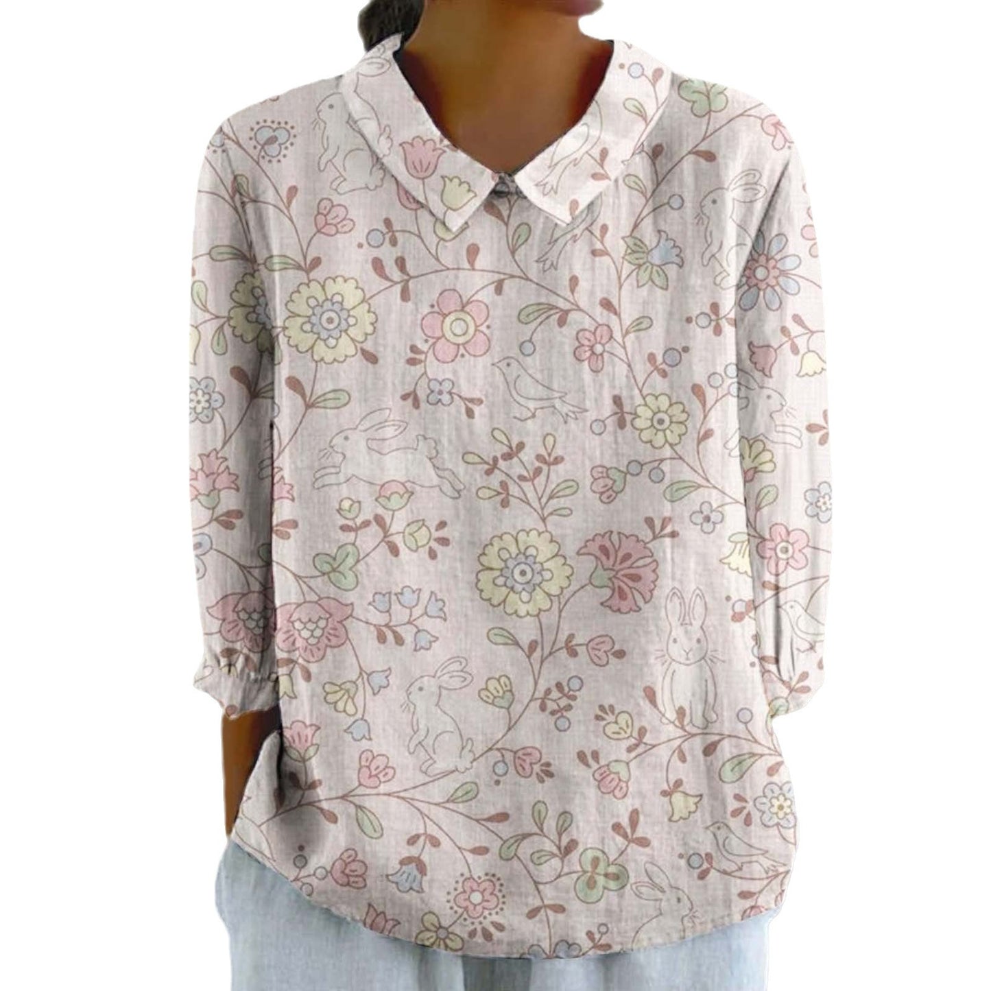 European And American Style Long-Sleeve Chinese-Style Bamboo-Stripe Linen Lapel Printed Fashionable All-Match Shirt