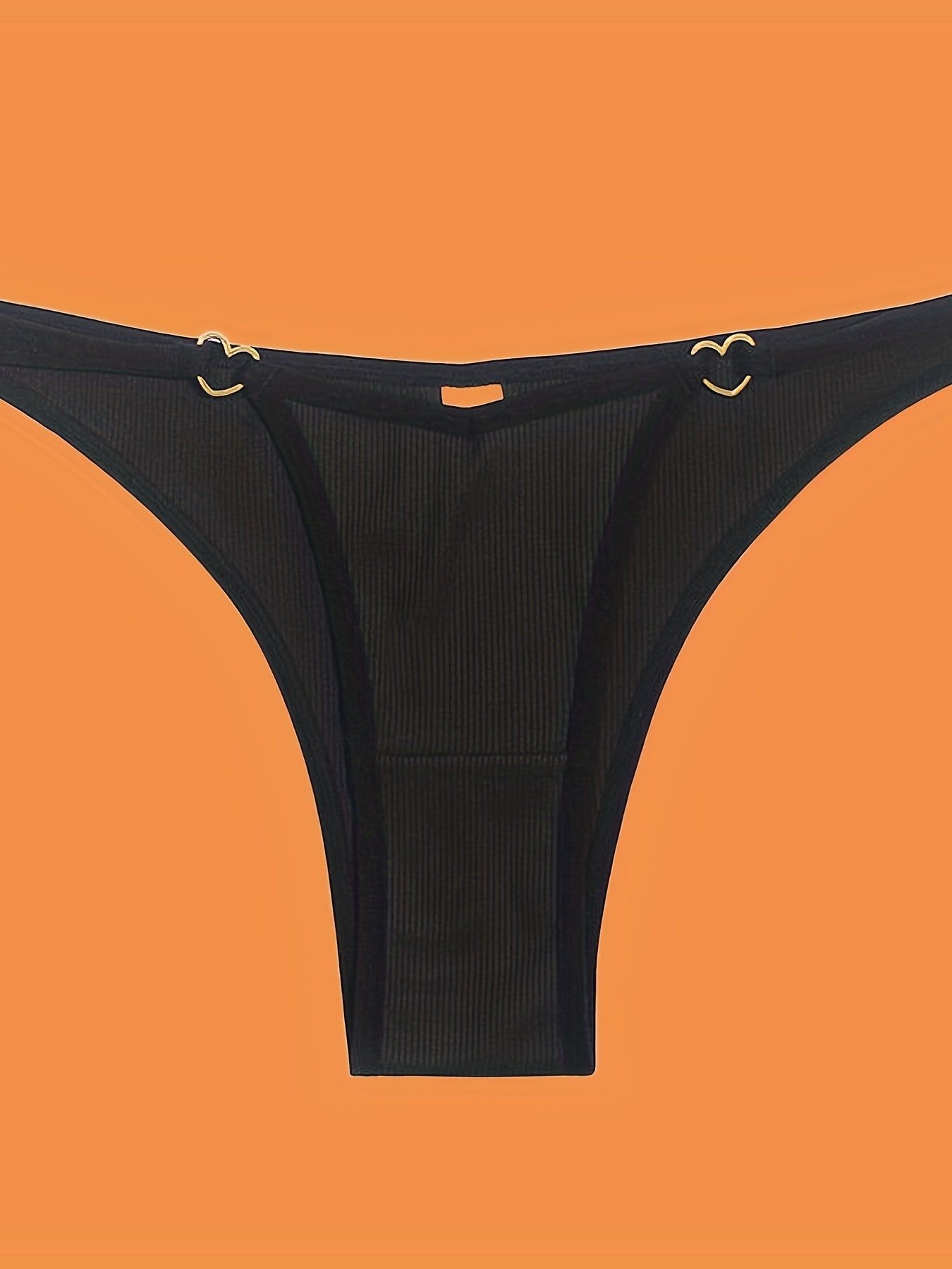 5pcs Solid Ribbed Panties, Soft & Comfy Heart Ring Linked Panties, Women's Lingerie & Underwear