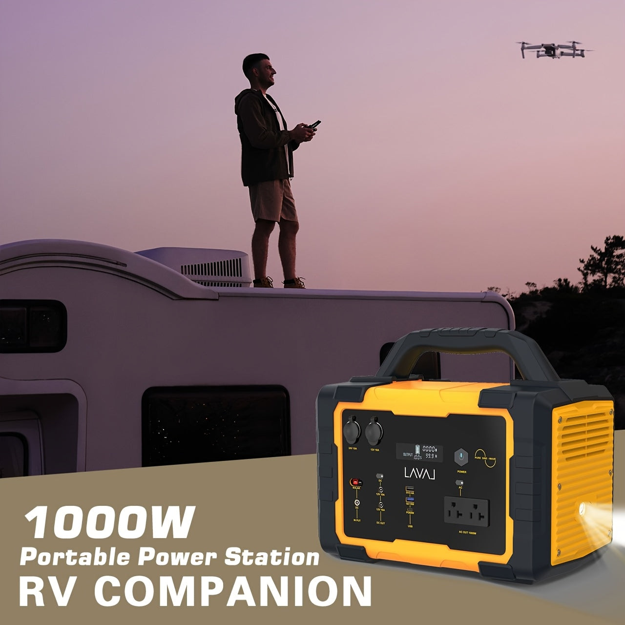 1000W (Peak 2000W)/1075Wh Portable Power Station with Foldable Solar Panel (200W), 1075Wh LiFePO4 (LFP) Battery, Fast Charging, Solar Generator Suitable for Family Emergency Outdoor Hunting Camping RV Trip