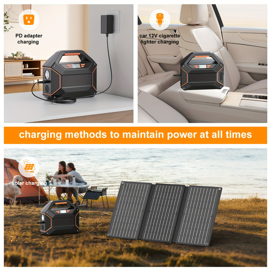 155Wh Portable Power Station with 30W Solar Panel, Lithium Battery Solar Generator with AC Outlet (2x110V), USB 3.0 QC Fast Charging, Digital Display & Overload Protection - Solar-Powered Portable Charger for Camping, Travel,