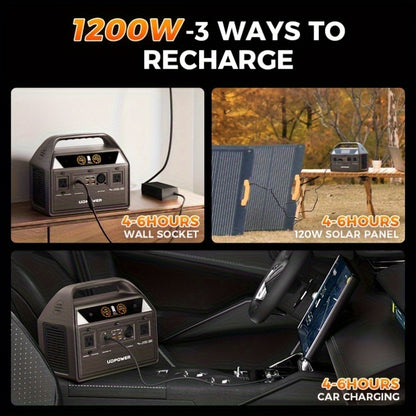 UDPOWER Portable Solar Generator - 1200W, 800W, 400W Options, AC Outlet, 2 DC & 3 USB Ports, Backup Battery for Outdoor Trips, Camping & Emergency, Outdoor Power Station | Modern Power Station | Durable Power Source, Portable