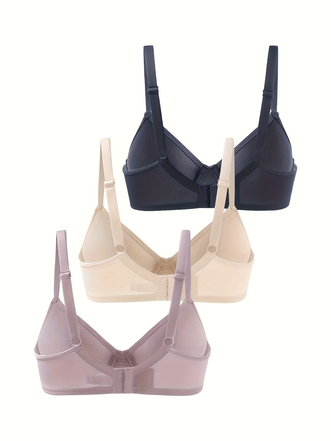 3pcs Comfy Seamless Bras, Simple Solid Push Up Everyday Bra for Women, Breathable Lingerie & Underwear