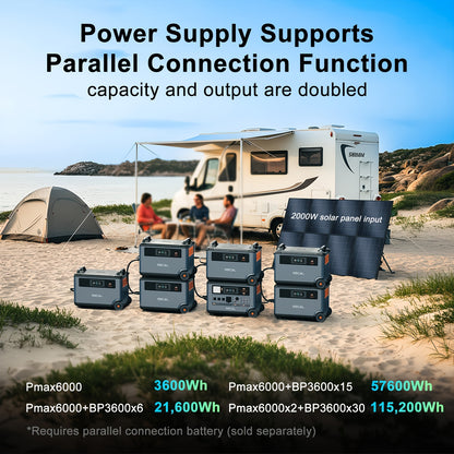 OSCAL PowerMax 6000 Solar Generator | 3600Wh/6000W Power Station with 2x500W Solar Panels, 120V/240V Split Phase Voltage AC Outlets (9000W Peak), 2400W Solar Charging, Emergency Home, Battery Backup, Plus A Bonus 30W Solar Pa