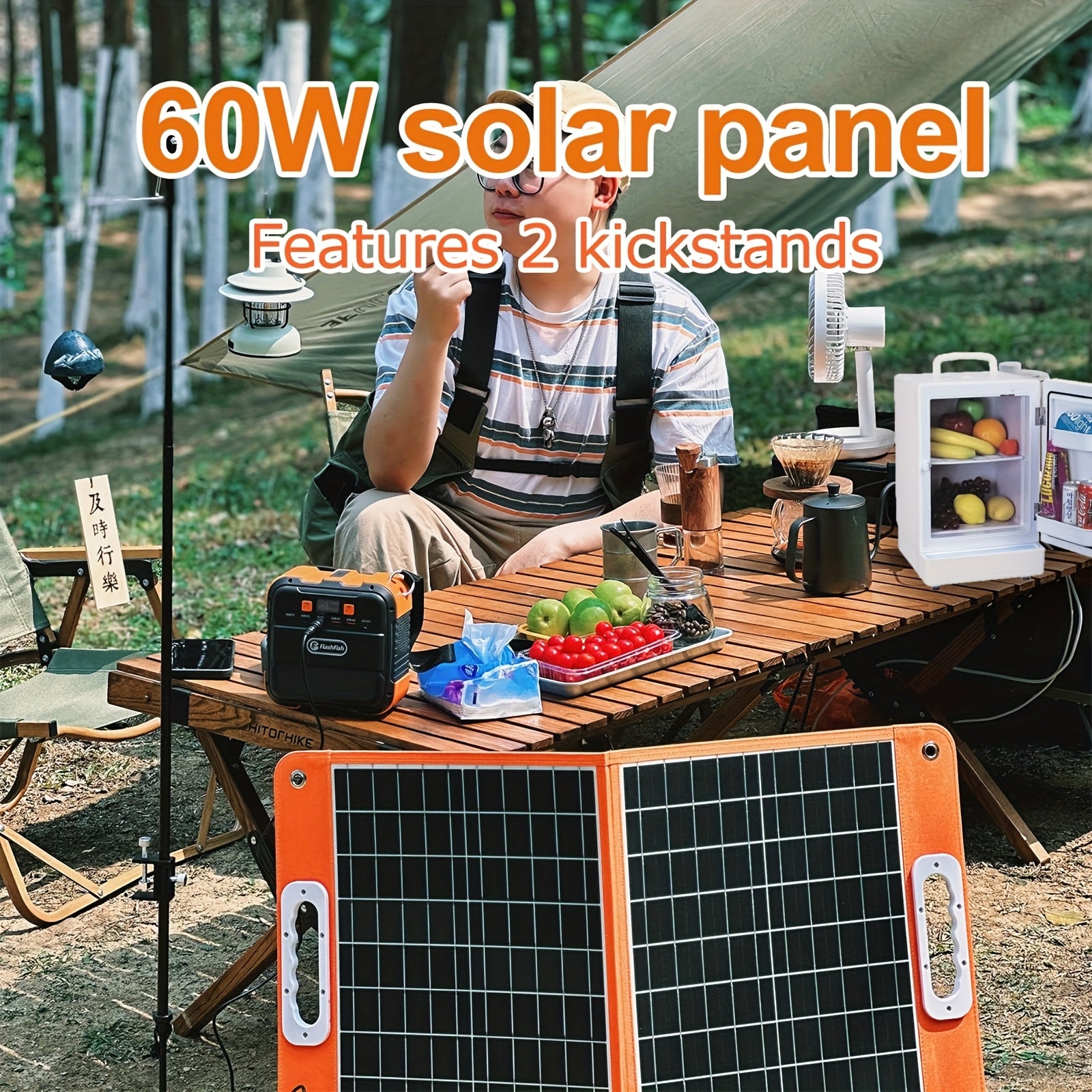 Camping Power Station With Solar Panel Portable, 120W Battery Power Generator With 60W Solar Panel, 98Wh/26400mAh Lithium Battery Bank With 110V AC Outlet, Solar Generator Kit For Home, RV, Outdoor, Travel, Emergencies