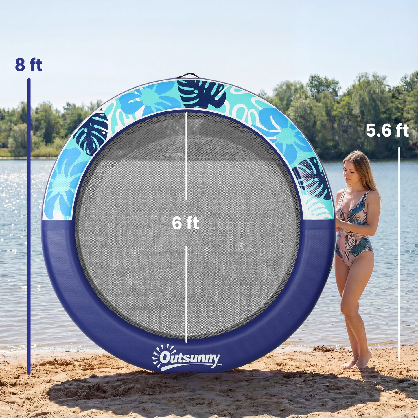 8FT Inflatable Water Hammock Floating Ring, Inflatable Floating Dock Platform for for Lakes, Pools, Oceans, Blue