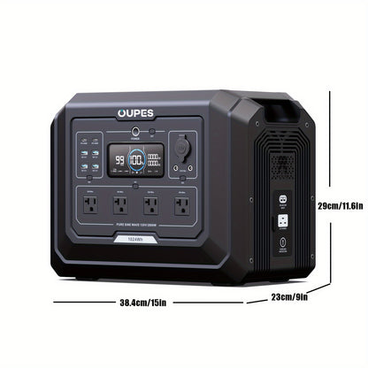 OUPES 2000w 1024Wh Portable Power Station Backup LiFePO4 Battery, 110V/2000W Pure Sine Wave AC Outlet, Solar Generator For Outdoors Camping Travelling And Emergencies.