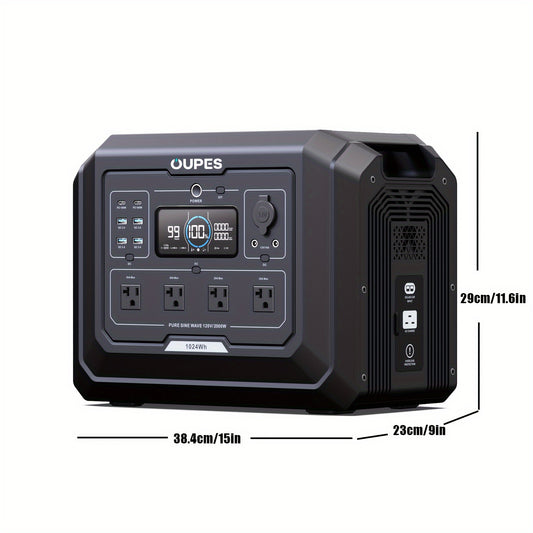OUPES 2000w 1024Wh Portable Power Station Backup LiFePO4 Battery, 110V/2000W Pure Sine Wave AC Outlet, Solar Generator For Outdoors Camping Travelling And Emergencies.