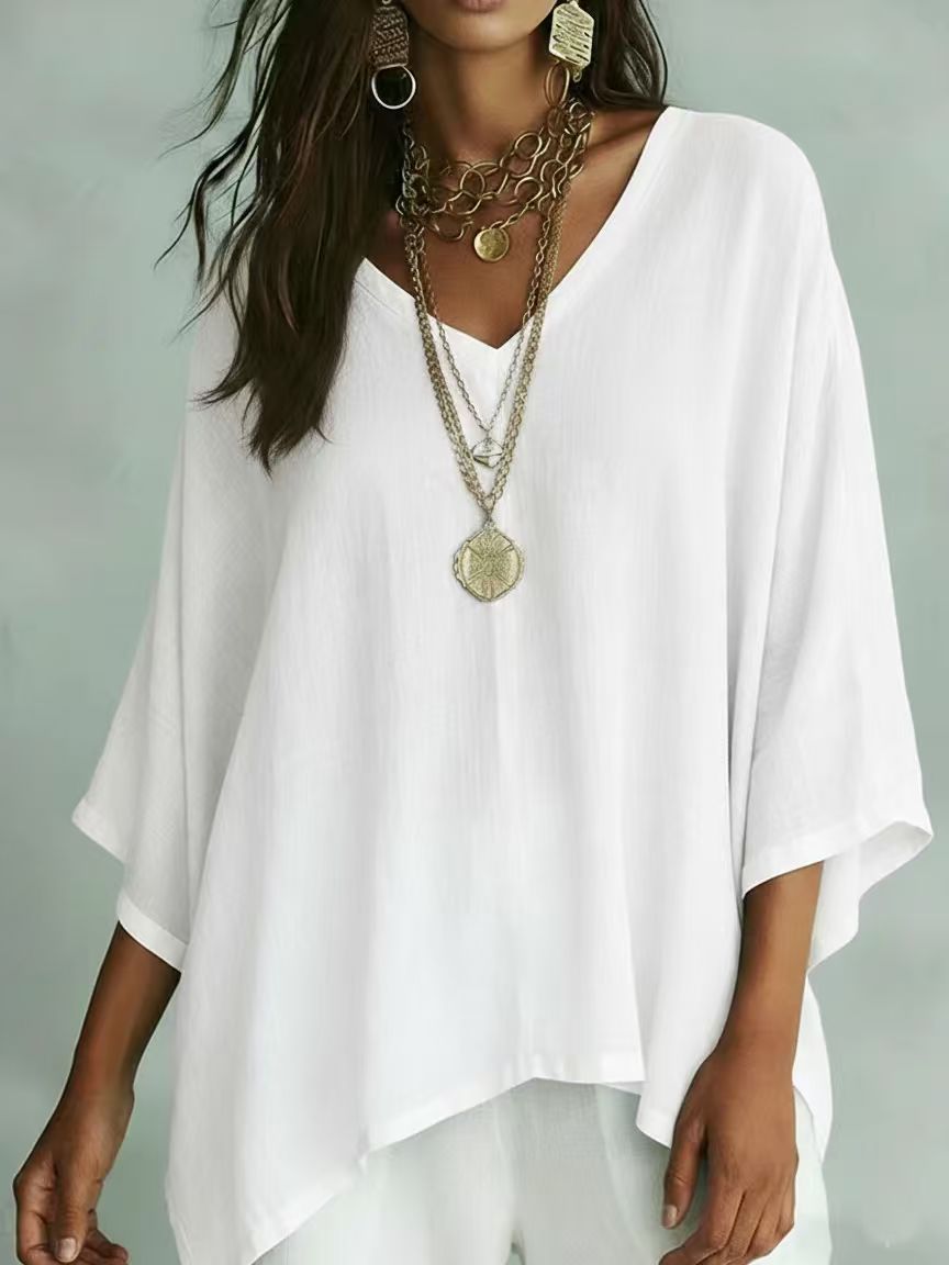 Womens Loose Solid-Colored Top Casual Comfortable All-Match T-Shirt