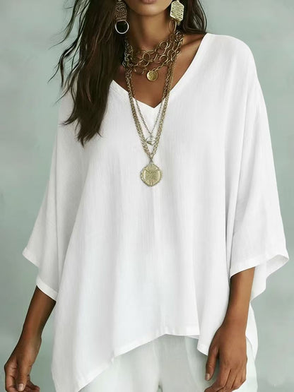 Womens Loose Solid-Colored Top Casual Comfortable All-Match T-Shirt