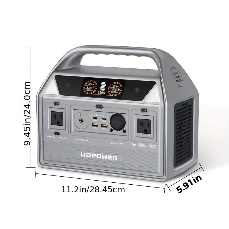[Portable Power Station] Portable Power Station, 595Wh 600W(Surge 1200W) AC Output, LiFePO4(LFP) Battery, Solar Generator for Outdoor/Camping/Travel/RV, Emergency Power Backup(Grey)