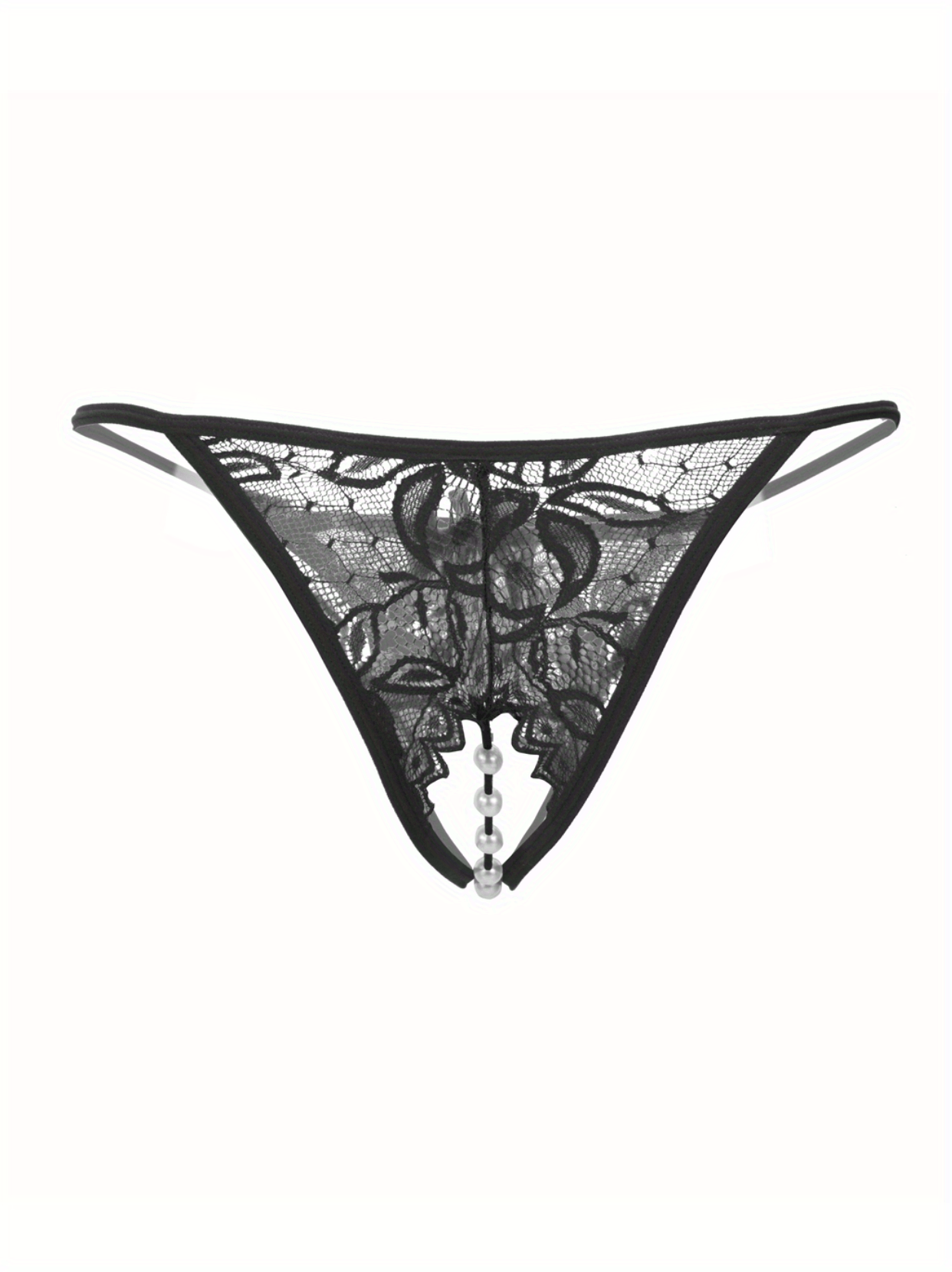 Sexy Floral Lace Thongs - Comfortable Women's Lingerie with Faux Pearl Detail, Open Crotch, and Elegant Design for a Confident You