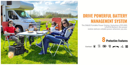 YEWPINY 600W Portable Power Station, 600W Fast Charging, 599.4Wh Lithium Battery Solar Generator AC Power Socket, DC Port, LED Lighting, PD And USB, A Total Of 9 Output Ports, Suitable for Home, Outdoor Travel, Camping And Po