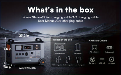 OSCAL PowerMax 3600 Solar Generator with 4x400W Solar Panels & 30W Panel - 3600Wh/3600W Power Station, 7200W Peak Output, 1.2H Backup, App Control, Portable AC Power for home, RV, Off-Grid - Heavy-Duty for home, Camping, Emer