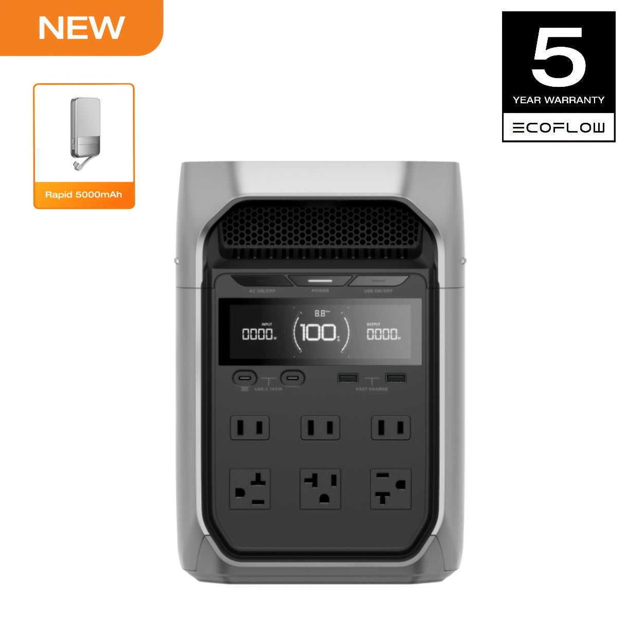 ECOFLOW DELTA 3 Portable Power Station & 20W GaN Charger Solar Generator - 1024Wh LiFePO4 Battery, 1800W Output, 56-Min Fast Charge, Dual-Power (Battery/), 10-Year Durability for Home Backup, Outdoors, RV, Camping - Compatibl