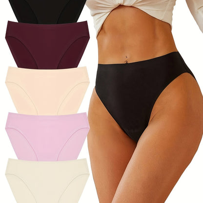 5pcs Seamless Solid Briefs, Comfy & Breathable Stretchy Intimates Panties, Women's Lingerie & Underwear