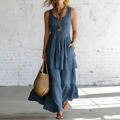 Cotton-linen Loose-fit Maxi Dress With A Sleeveless Design