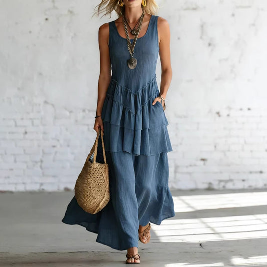 Cotton-linen Loose-fit Maxi Dress With A Sleeveless Design
