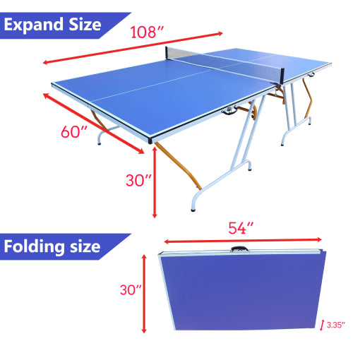 9ft Mid-Size Table Tennis Table Foldable & Portable Ping Pong Table Set For Indoor Games With Net, 2 Table Tennis Paddles And 3 Balls