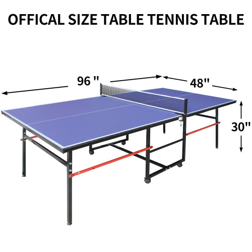 8ft Mid-Size Table Tennis Table Foldable & Portable Ping Pong Table Set For Indoor Games With Net, 2 Table Tennis Paddles And 3 Balls