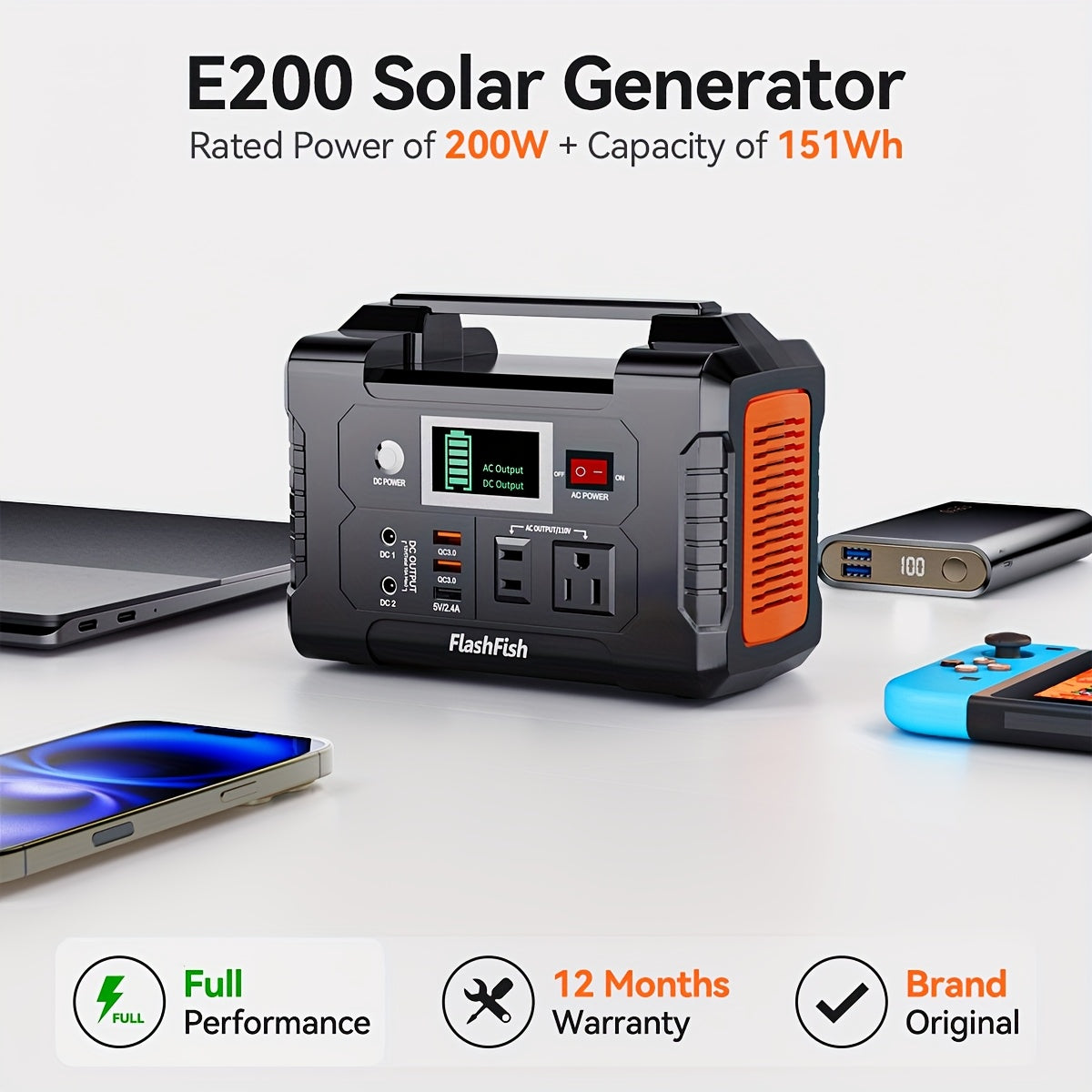 200W Portable Power Station 100W Foldable Solar Panel, 151Wh Digital Display Solar Generator, with BMS Smart Battery | High-density Lithium Battery | Sine AC Power, Home Backup | Outdoor Travel Essential Set