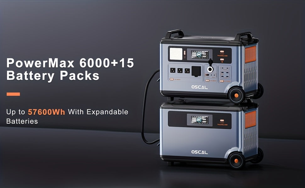 Blackview OSCAL PowerMax 6000 Solar Generator with 400W Solar Panel | 120V/240V 3600Wh Power Station, 6000W AC Outlets (7200W Peak), 2200W AC Charging/2400W Solar Charging, Emergency for Home, Battery Backup, Bonus 3