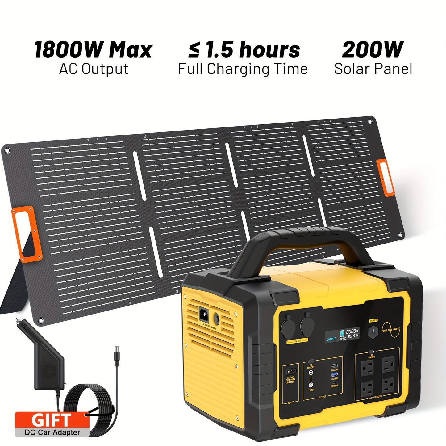 INNOVATIVE LIFE 1800W/1024Wh Portable Power Station With 200W Solar Panel, UPS Function, 1024Wh LiFePO4 Battery, UPS Function For Emergency, Power Bank For Camping Solar Generator, Pure Sine Wave, 1.2 Hour Fast Full Charge