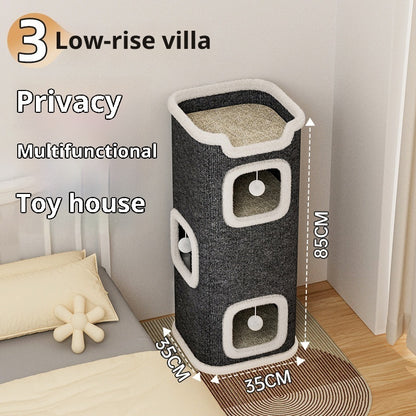 Cat Climbing Frame Scratching Post Nest Semi-enclosed Square Tree Hole Pet Cat Villa All-season Warm Cat House Wholesale