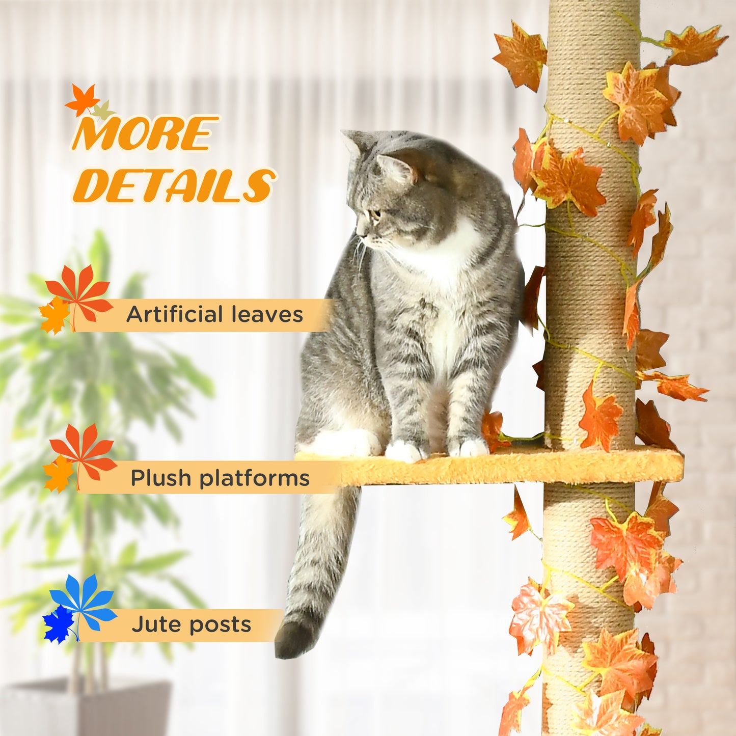 Floor to Ceiling Cat Tree with Adjustable Height 80"- 95